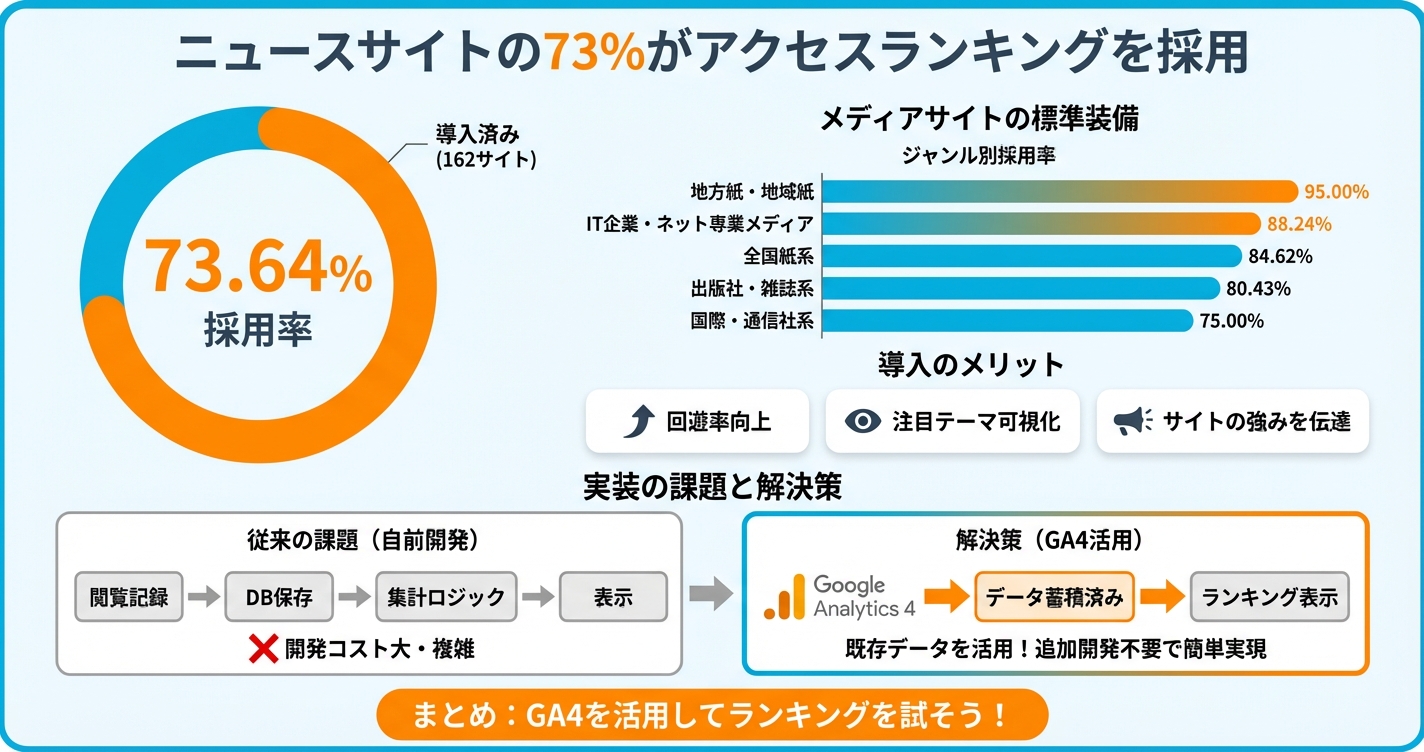 ニュースサイトの標準装備？ アクセスランキング採用率は73%