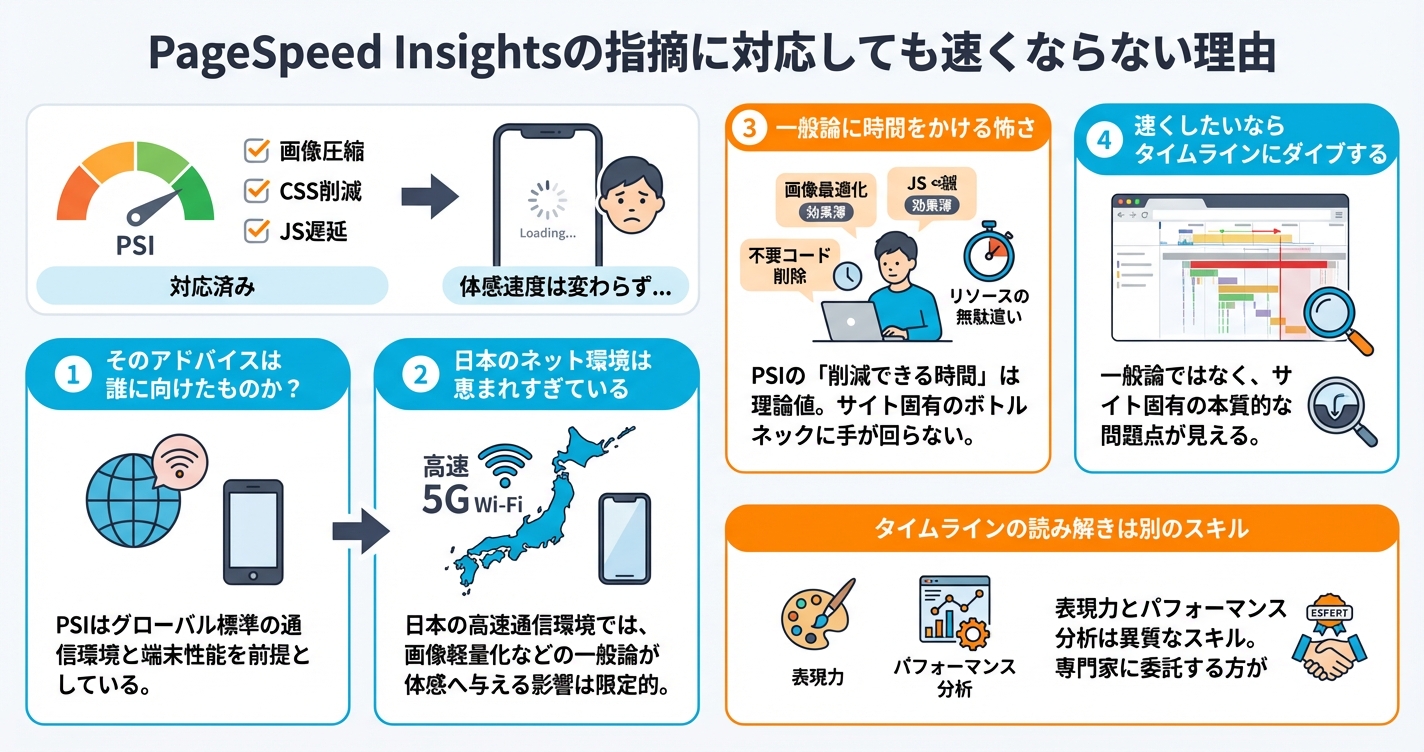PageSpeed Insightsの指摘に対応しても速くならない理由